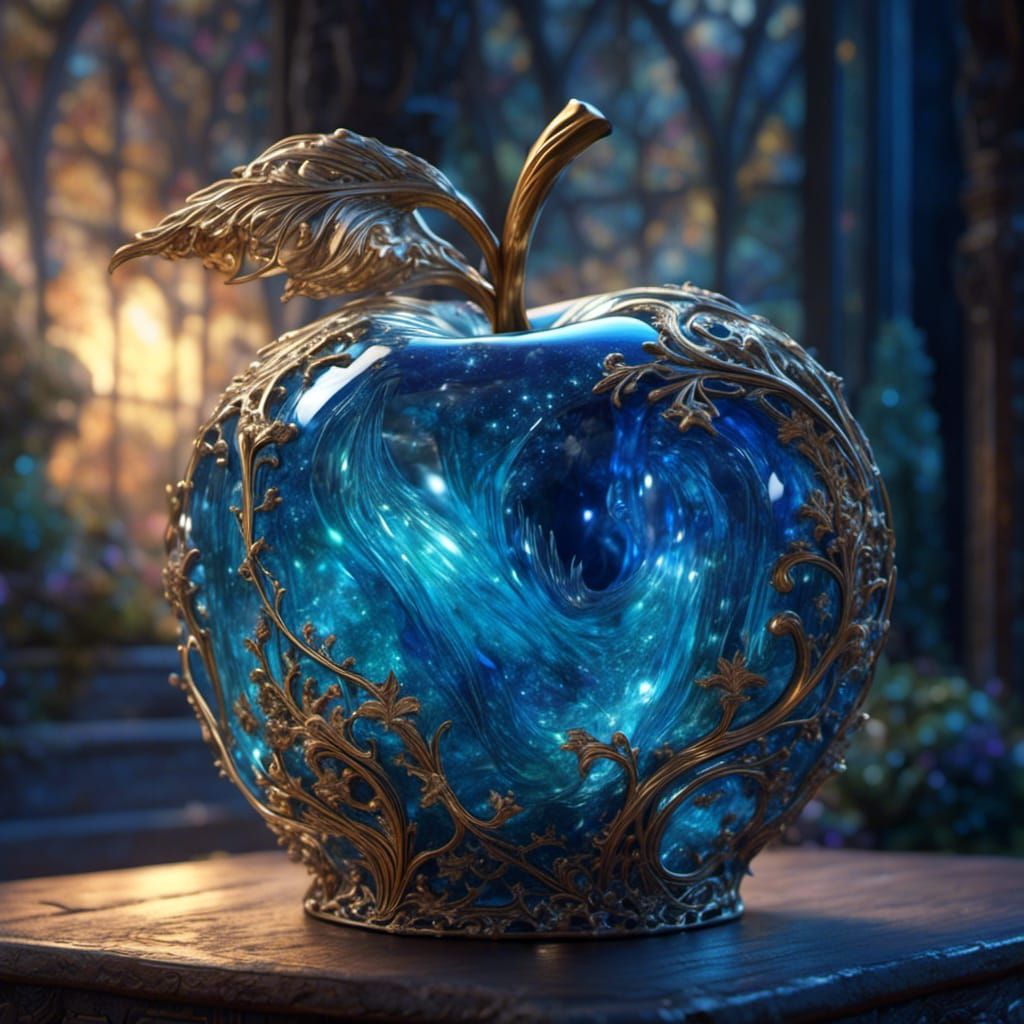 Glowing Blue Glass Apple Digital Art