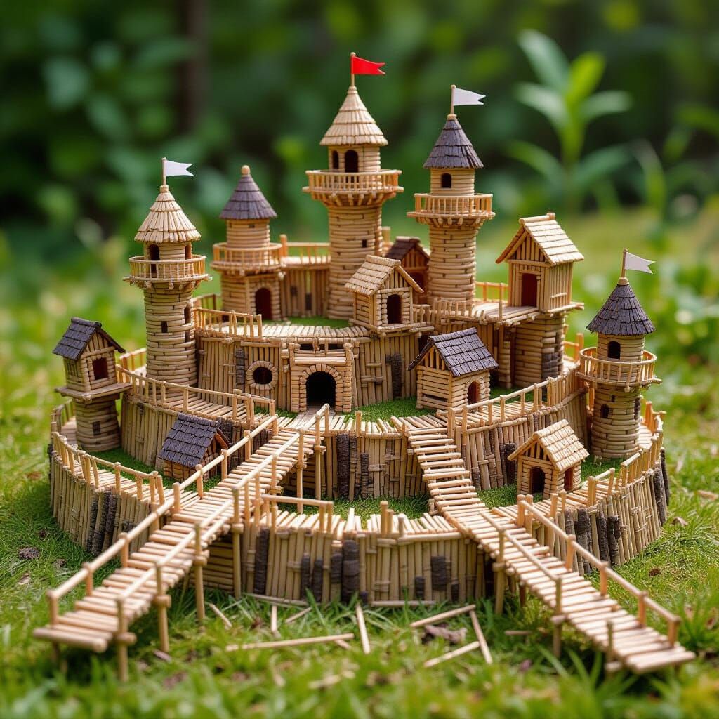 Intricate Stick Fort on Grassy Terrain