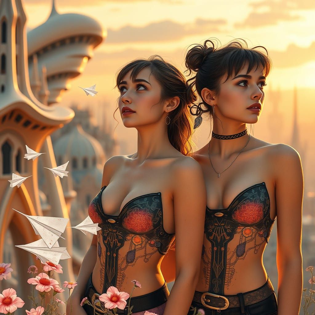 Cyberpunk Youth in Dreamlike Cityscape