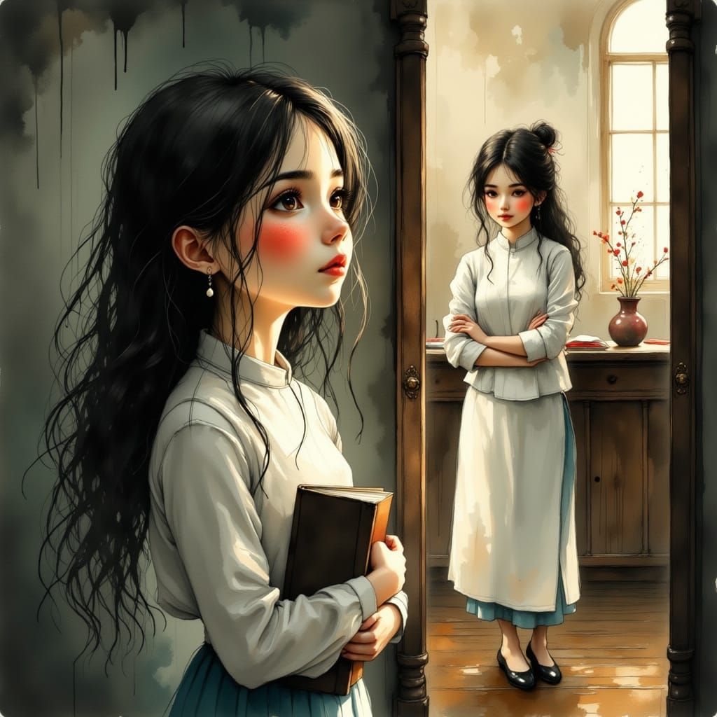 A Young Girl's Aspirations Reflected in the Mirror