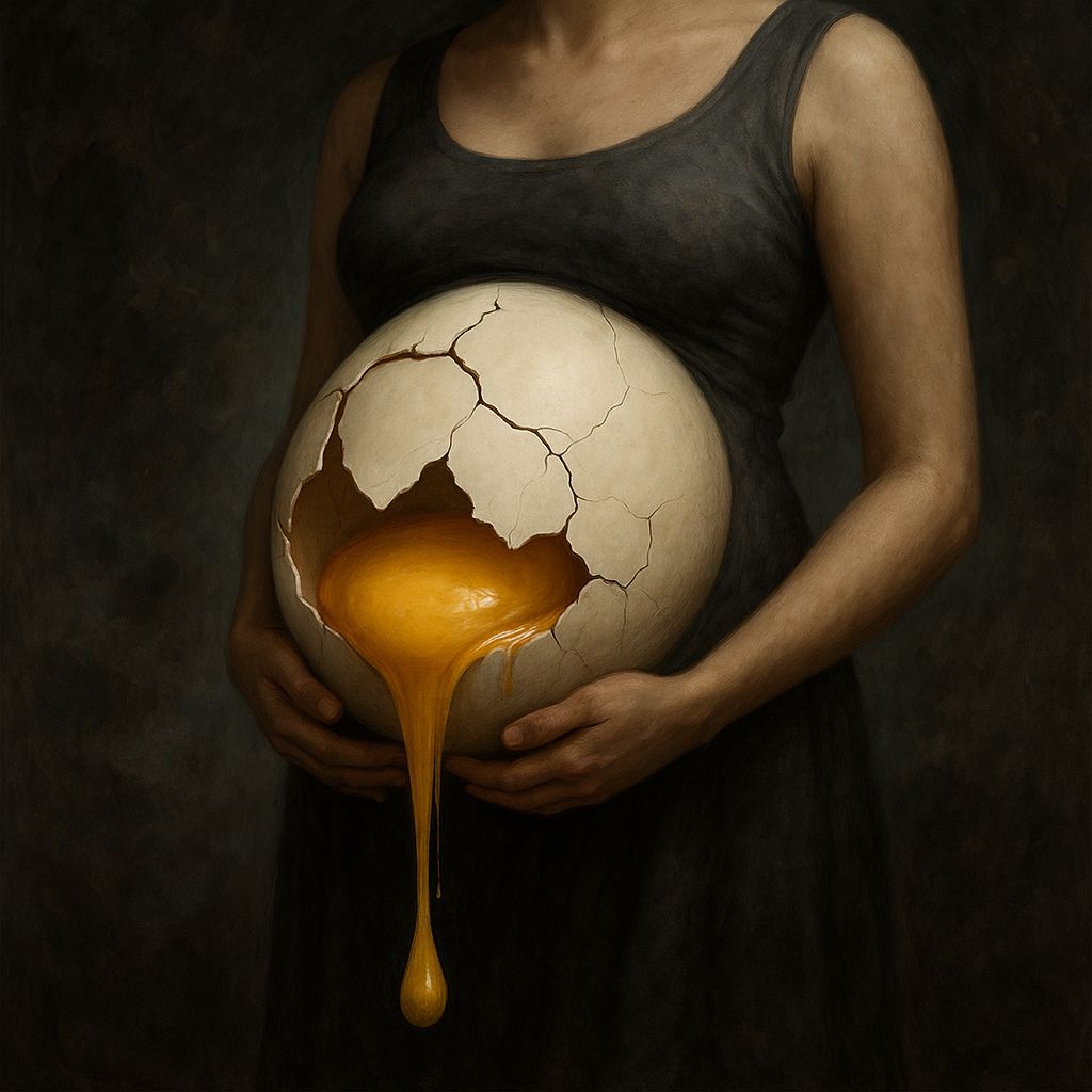 Imagine A surreal image in which the belly of a pregnant wom...
