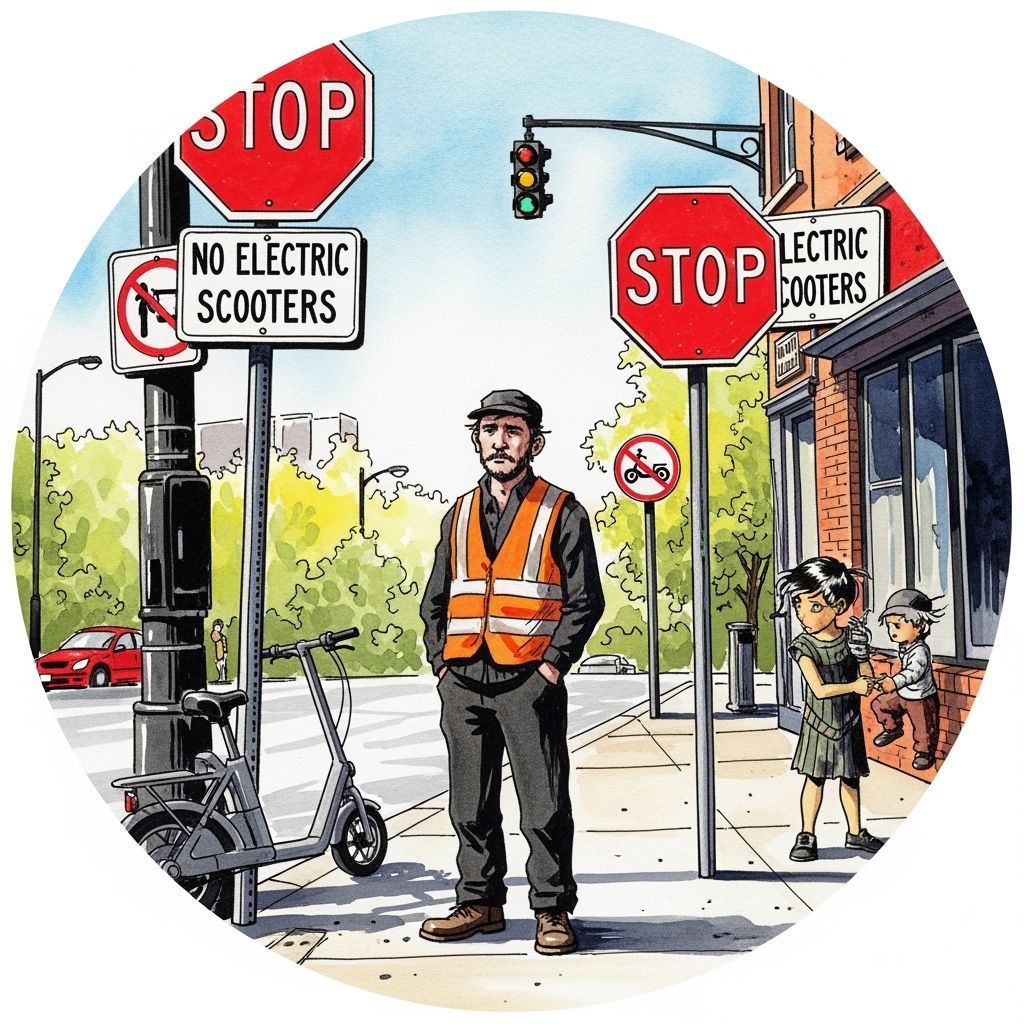 Anti E-Scooter Protest Art in Watercolor Style