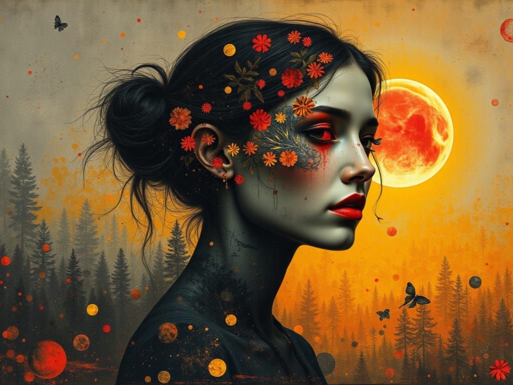 Red Eye Ghost in Vivid Mixed Media Style