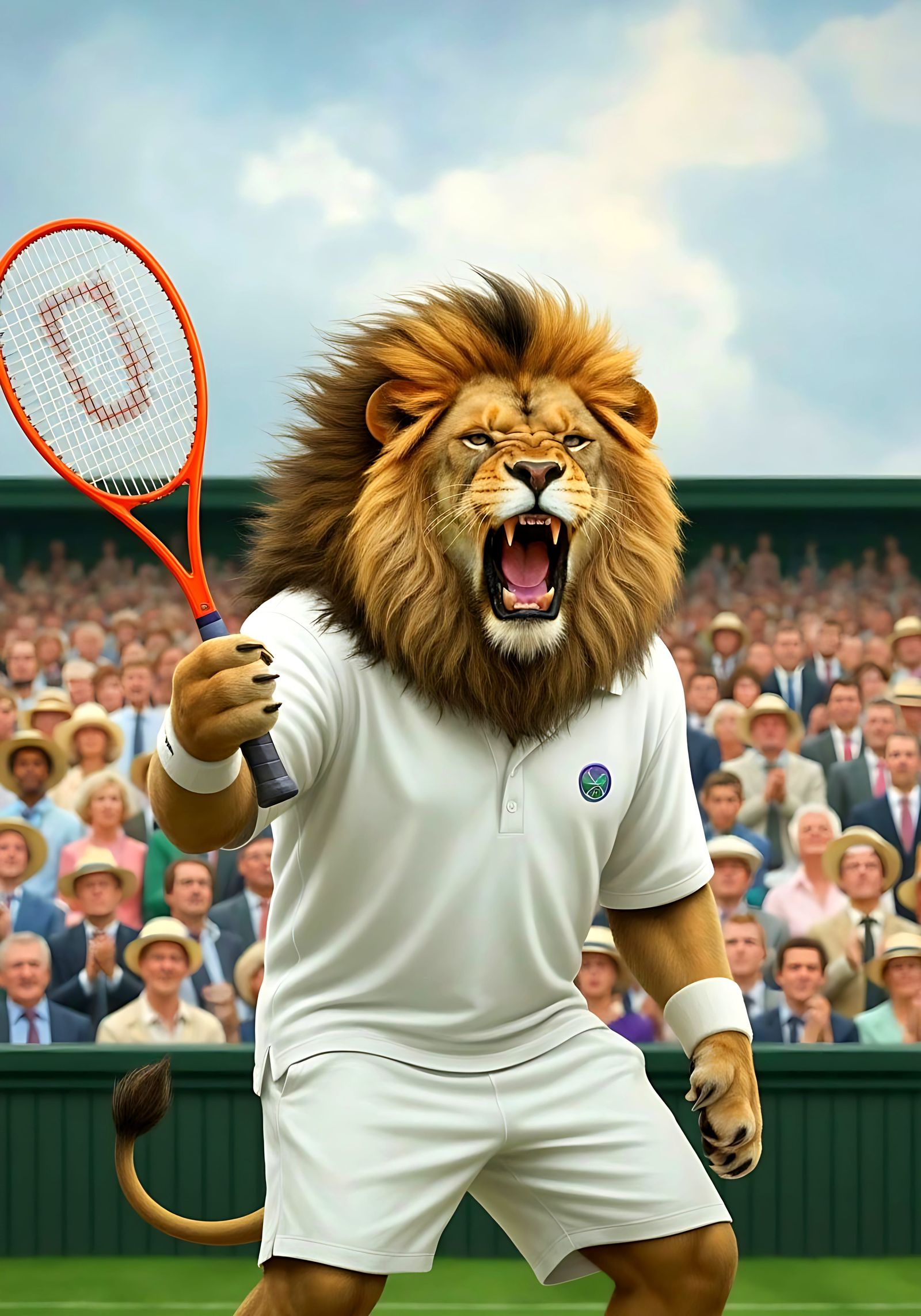 Victorious Lion Tennis Player at Wimbledon