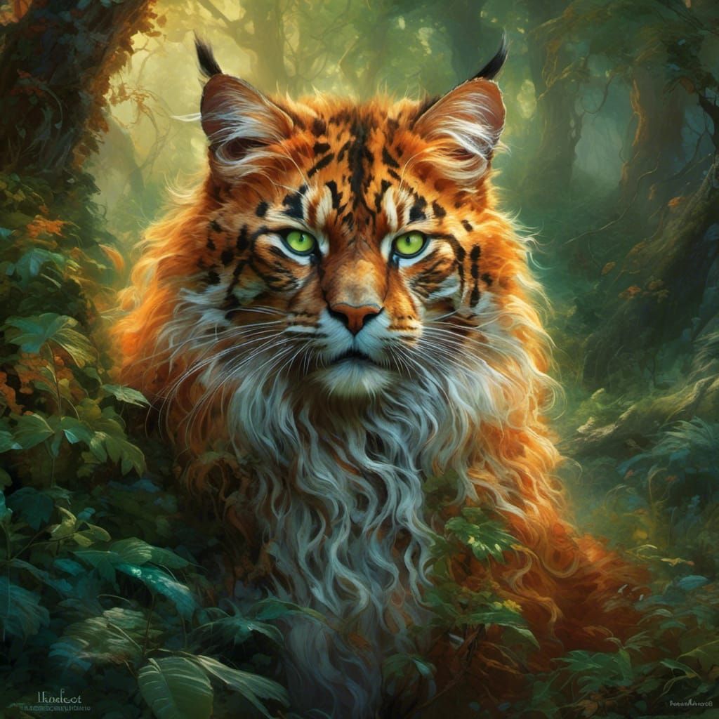 Hyperrealistic Orange Wild Cat in Forest
