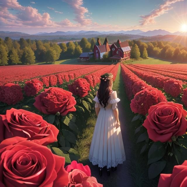 Heart of Roses: Photorealistic Country Farm Scene