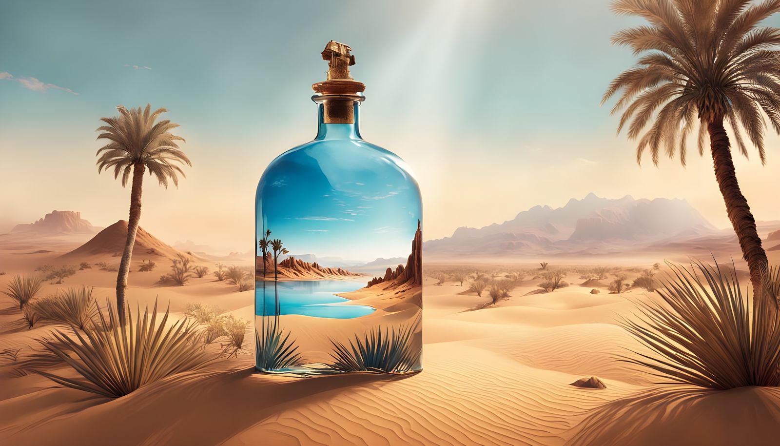 Golden Oasis in Painterly Double Exposure Artwork