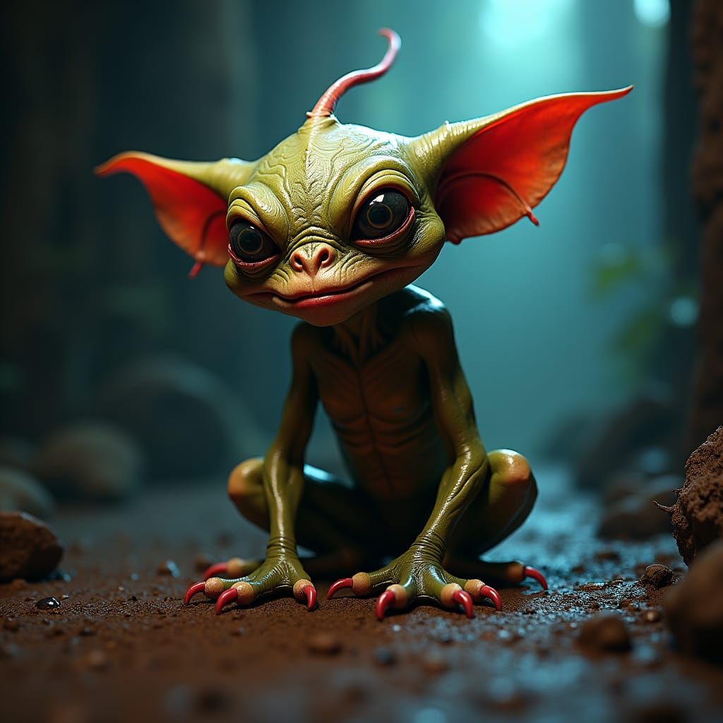 Gremlin with Human Features in Retro Sci-Fi Style