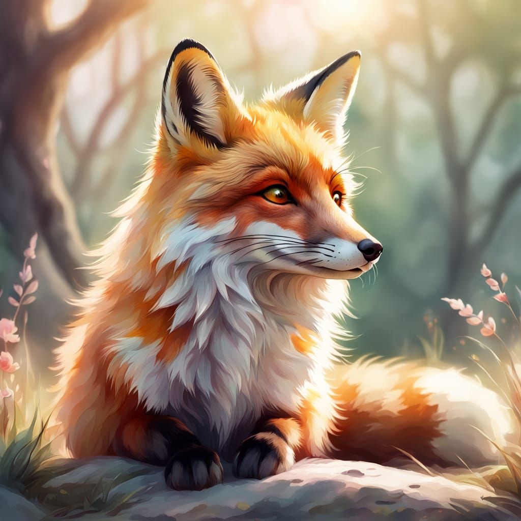 Dreamy Fox in Watercolor Concept Art