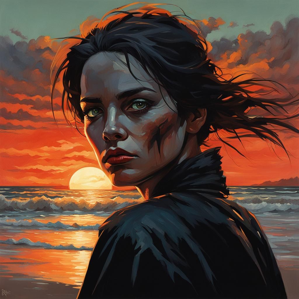Sinister Sunset: Woman on the Beach