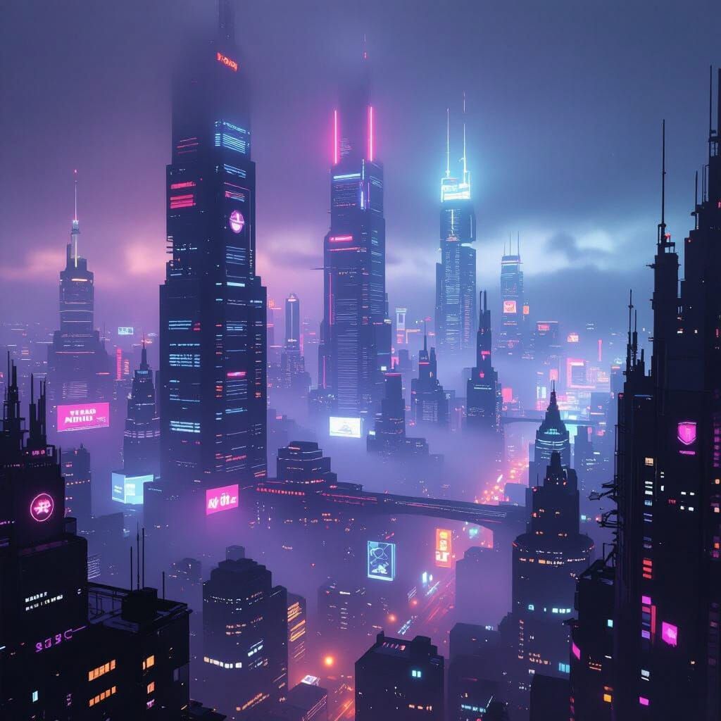 Neon Cityscape in Cyberpunk Style