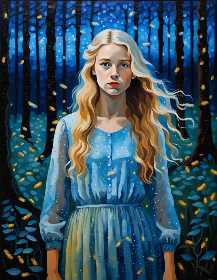Bioluminescent Forest Portrait in Impressionistic Style