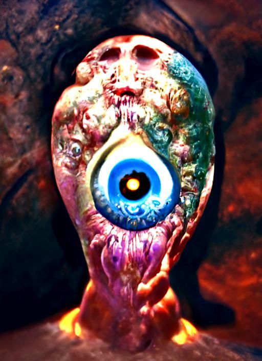 Surreal Eyeball Shedding Skin in Renaissance Style