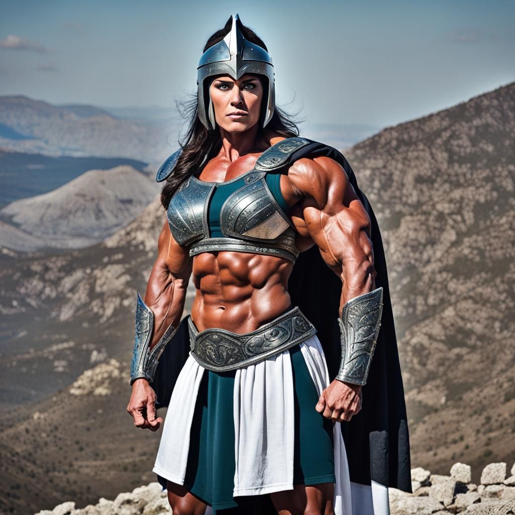 Female Spartan Warrior Bodybuilder in Rocky Landscape