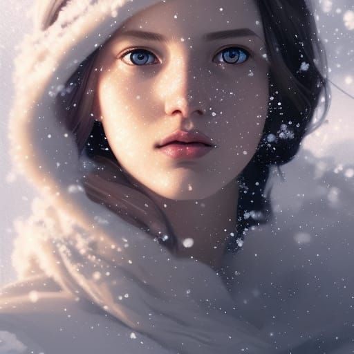Snowy Girl Portrait in Hyperdetailed Style