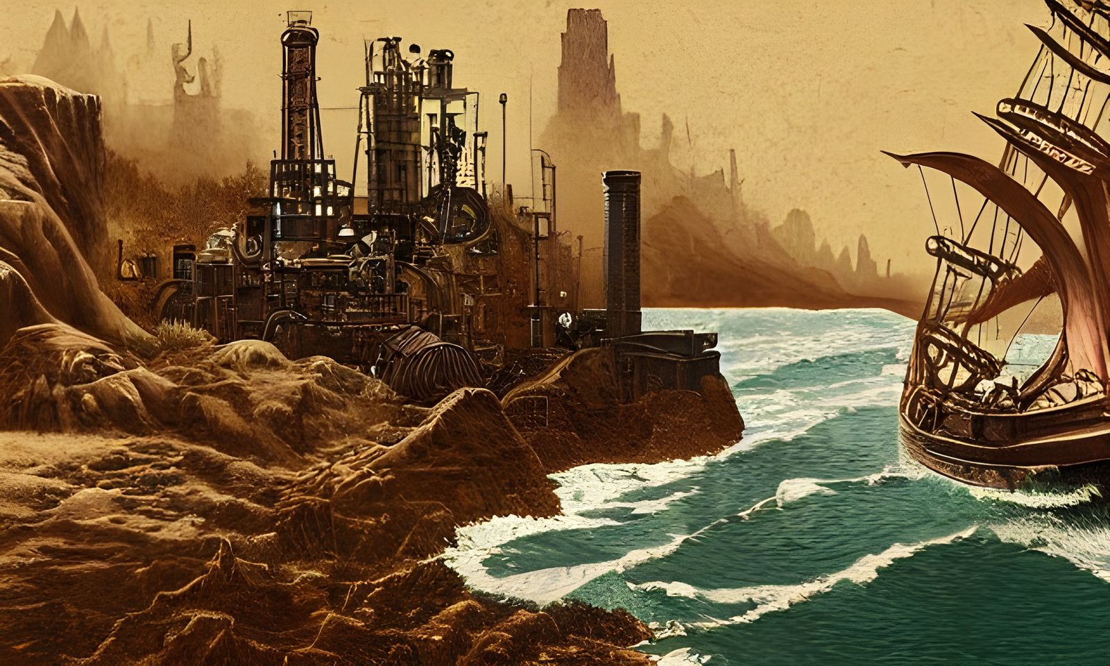 Steampunk Map of Pacific Northwest as Oil Painting