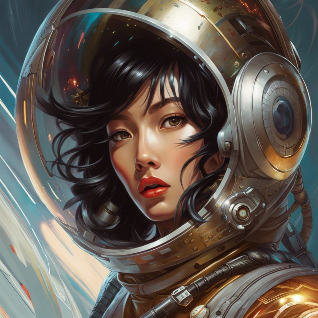 Glamorous Astronaut Supermodel Battles in Futuristic Space