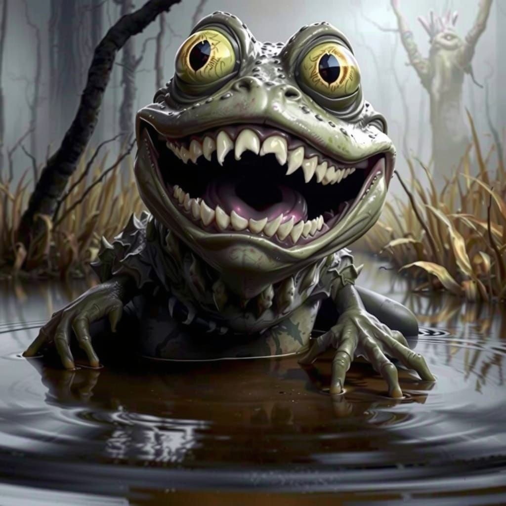 Grotesque Swamp Frog in Dark Surrealist Style