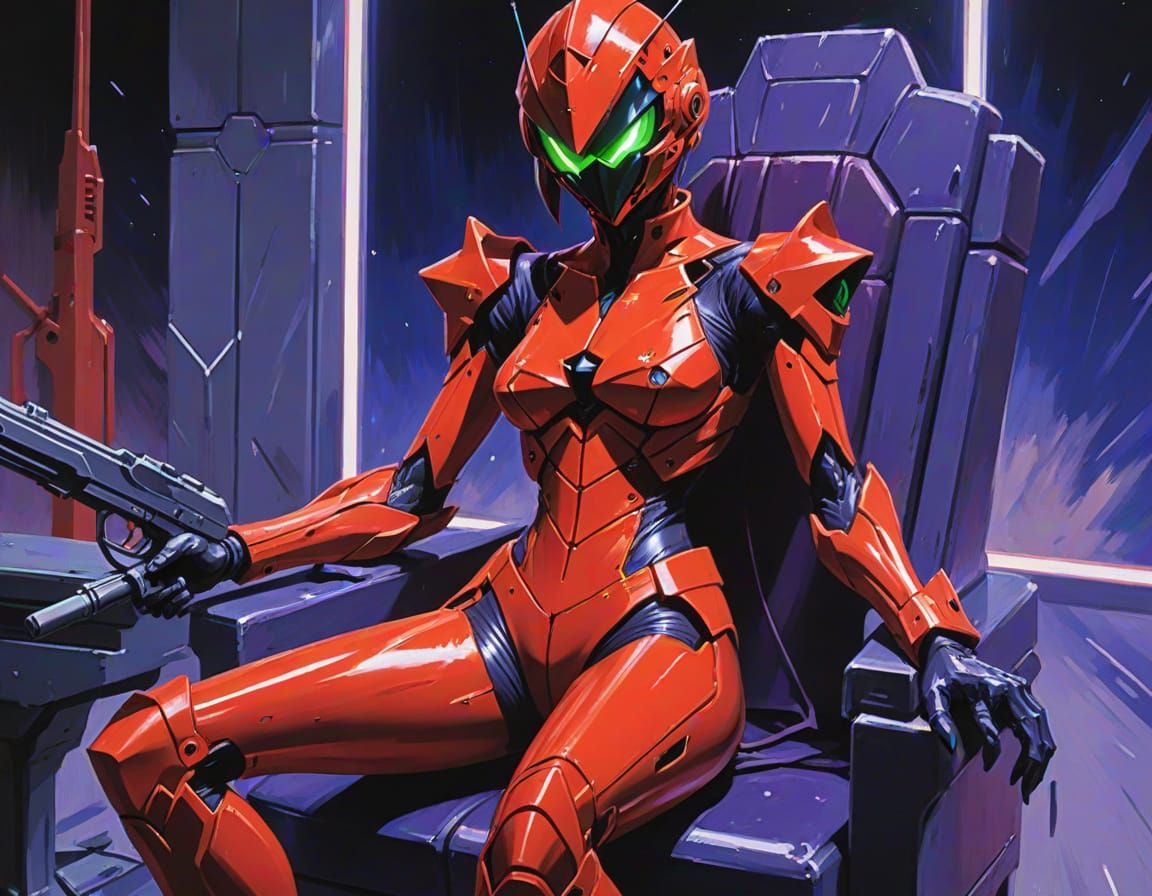 Cyberpunk Princess Sits Regally on Throne