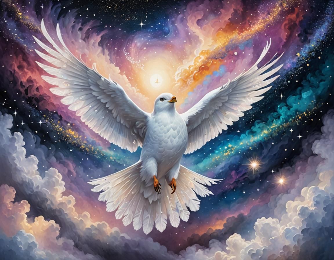 Mystical Snowgull Drifting in Cosmic Space