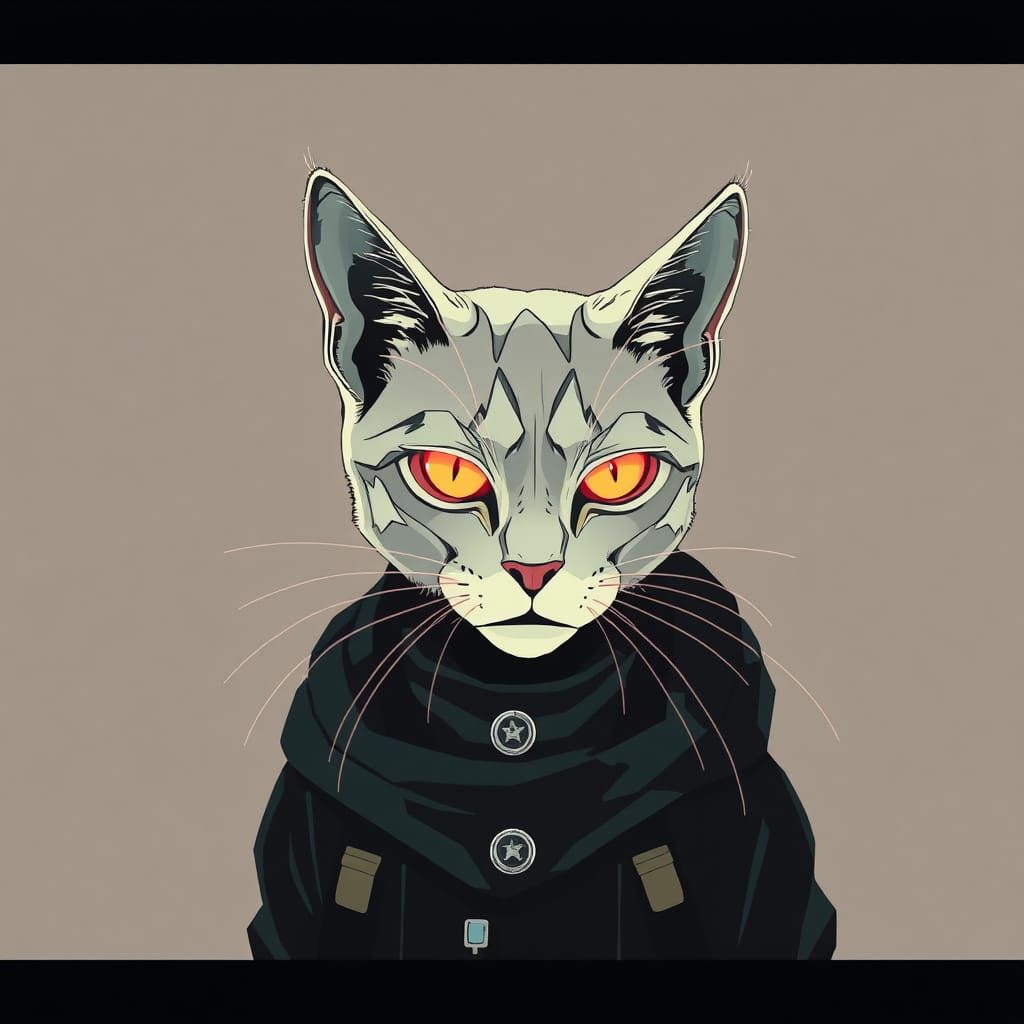 Cyberpunk Stray Cat in Minimalist Moebius Style