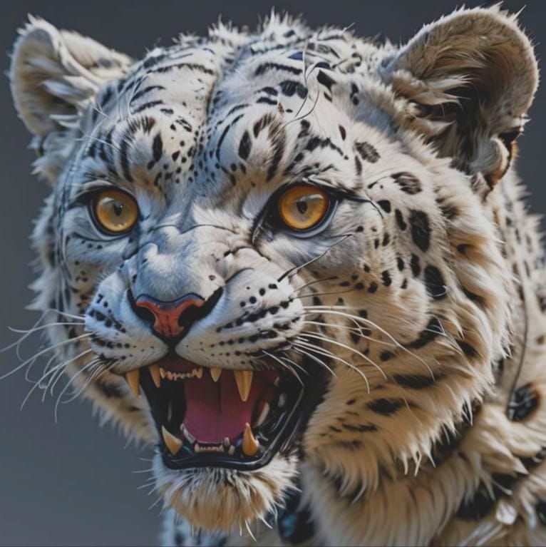 Angry Baby Snow Leopard Cyborg Roaring