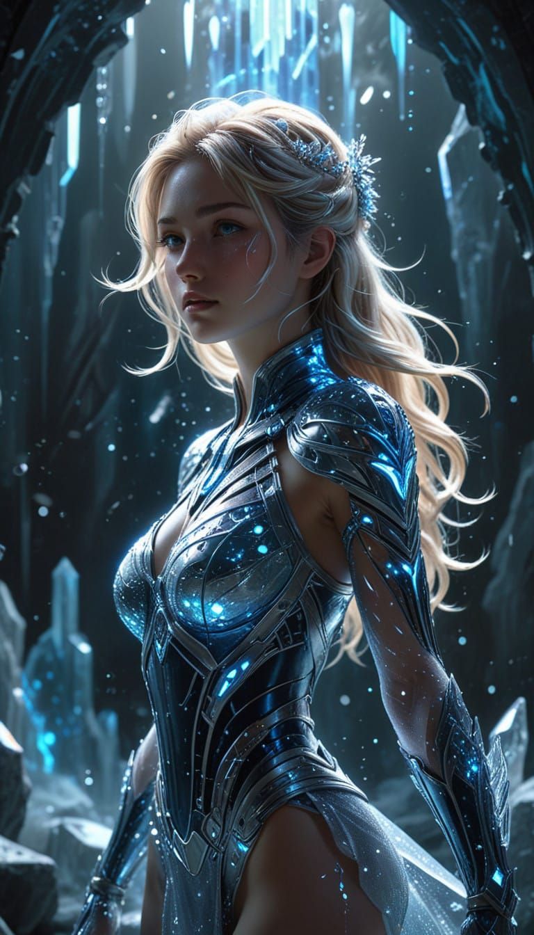 Ethereal Warrior in Radiant Crystal Realm