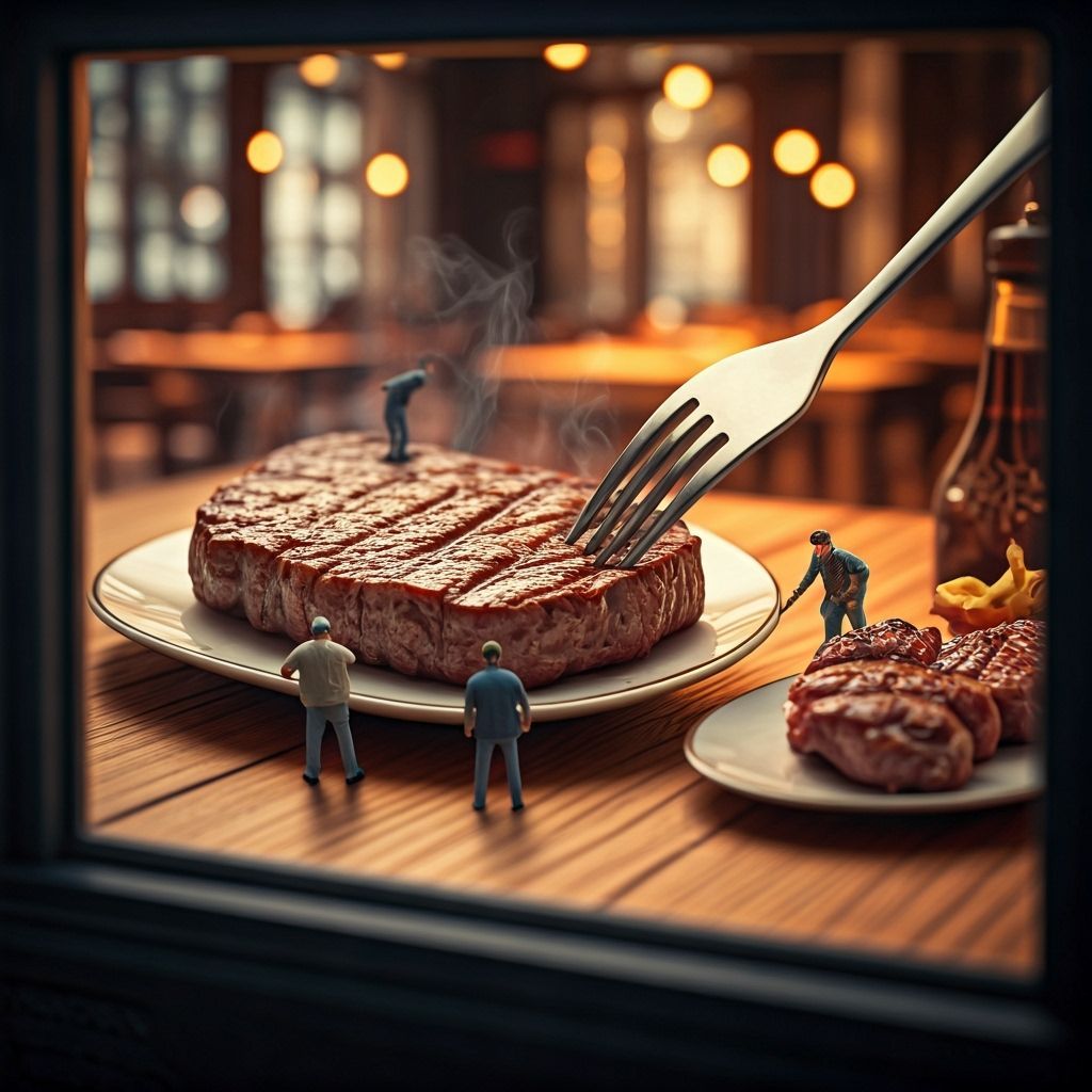 Miniature People Dining in Realistic City Restaurant