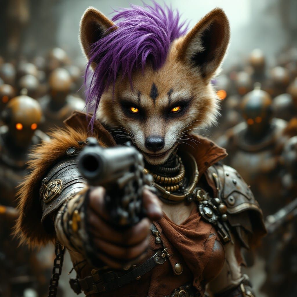 Steampunk She-Hyena Wields Revolver in Dark Fantasy Horror S...