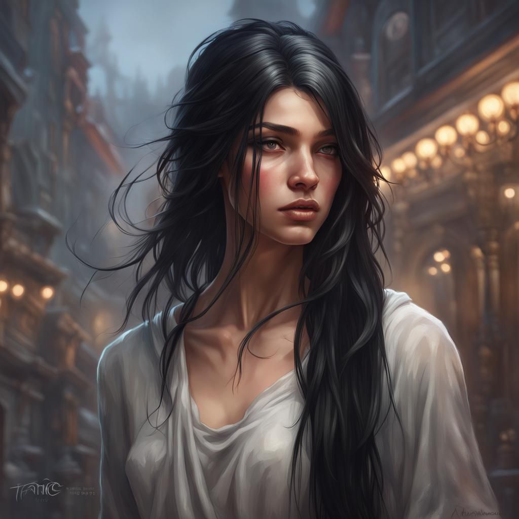 Detailed Portrait of Girl with Black Hair