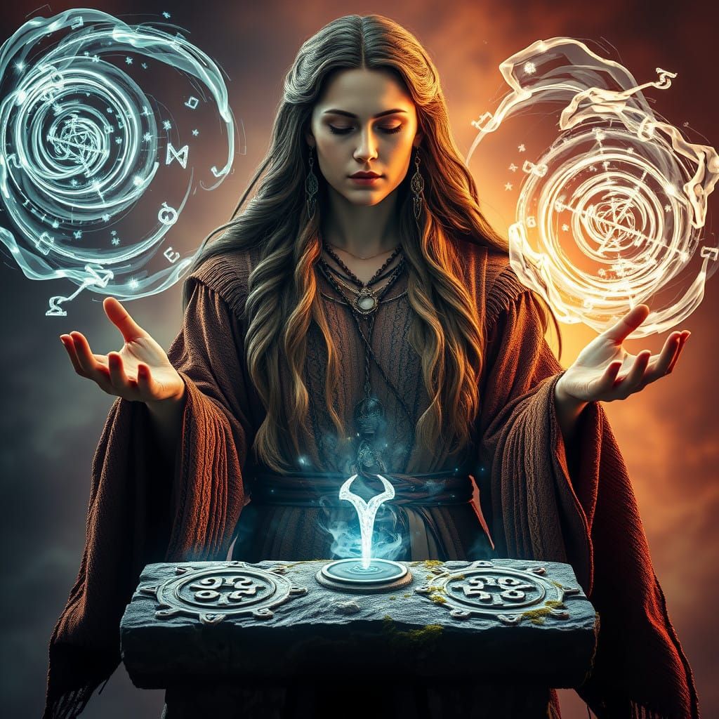 Norse Wolva Caster in Earth-Toned Robes