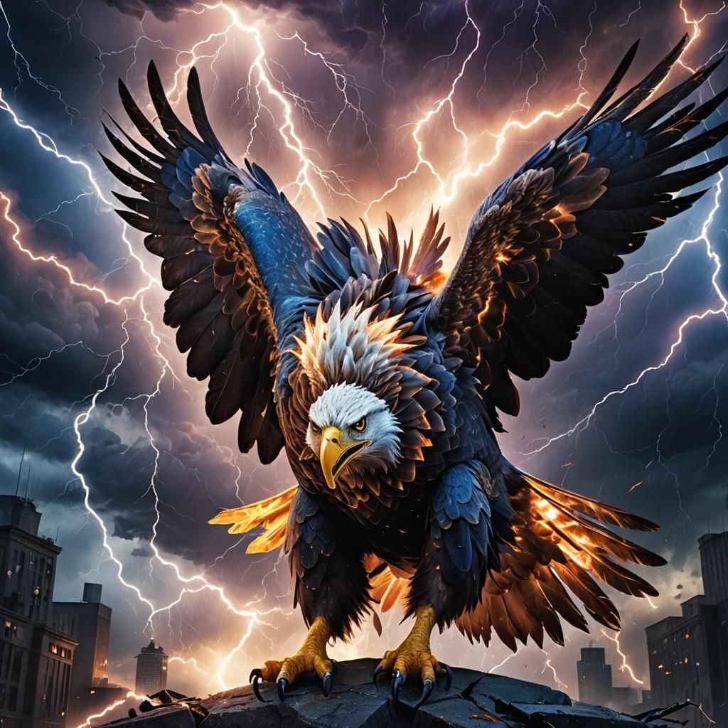 Angry Eagle in Lightning Storm: Fantasy Concept Art