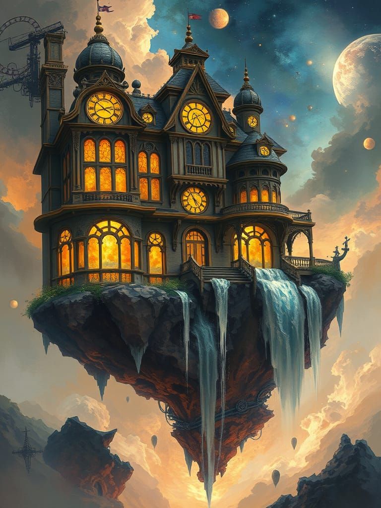 Steampunk Victorian Mansion on Floating Island