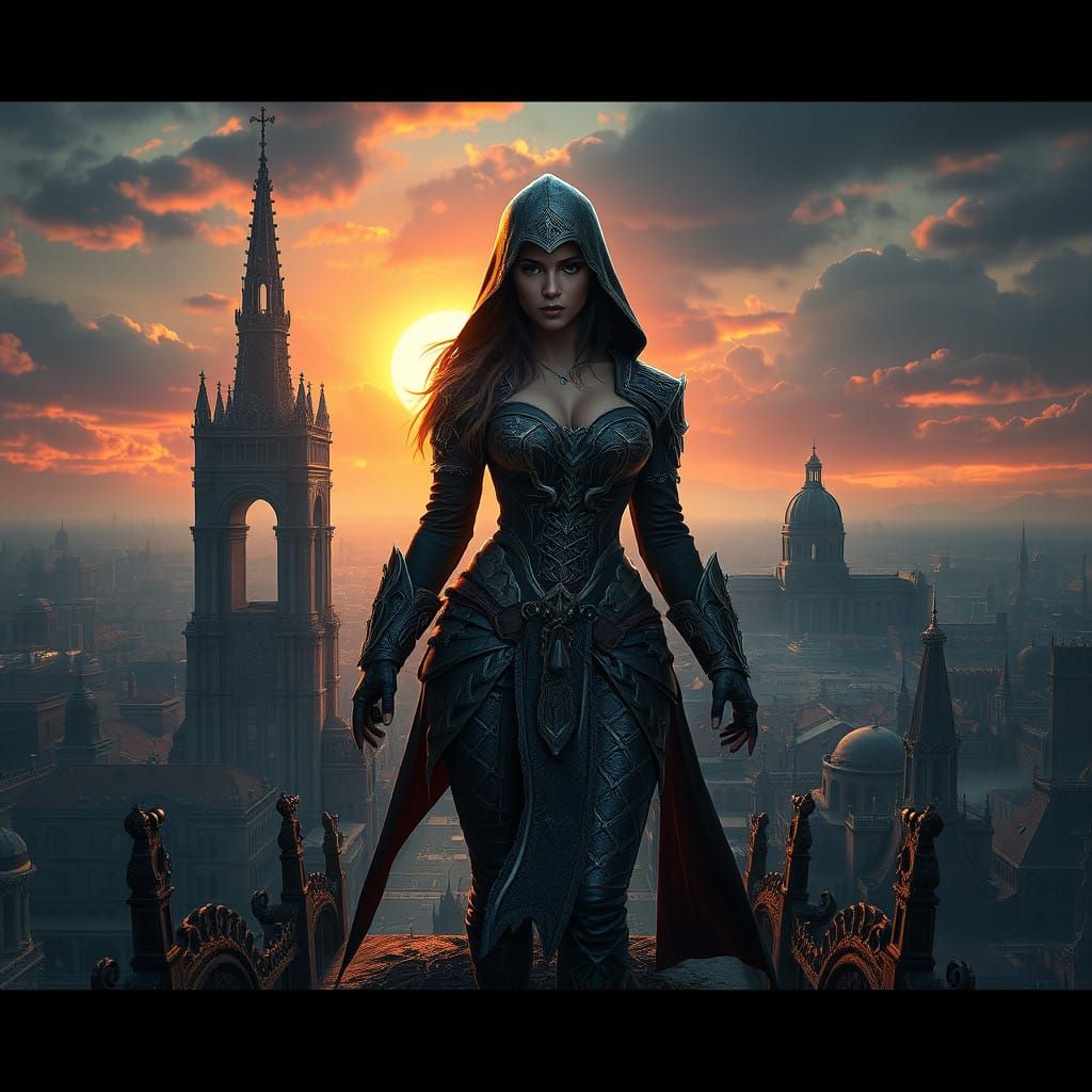 Jennifer Lopez as a Fantasy Assassin in a Ruined Cathedral