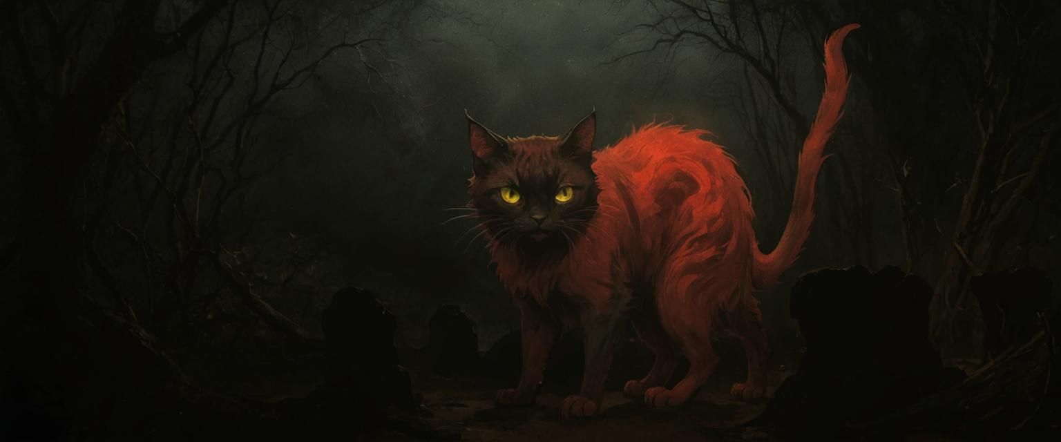 Noir Demon Cat Painting of Horror and Secrets
