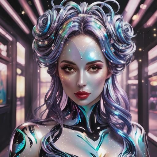 Iridescent Abstract Gel Painting with Glitter