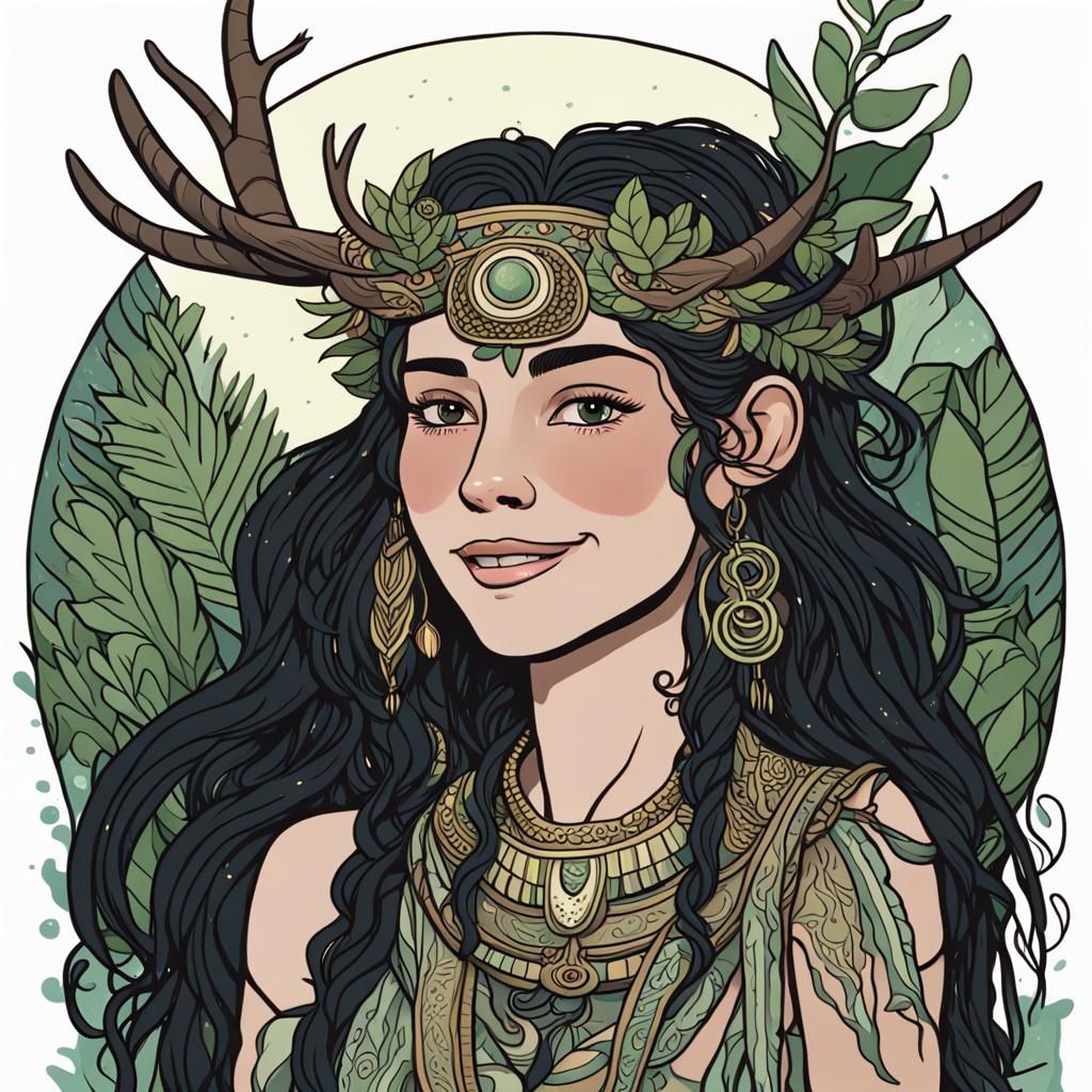 Mayan Dryad Portrait with Stag Horns
