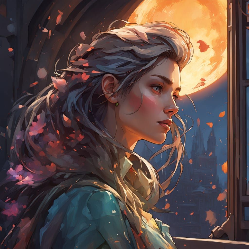 Girl in Window: Hyperdetailed Portrait in Vibrant Colors