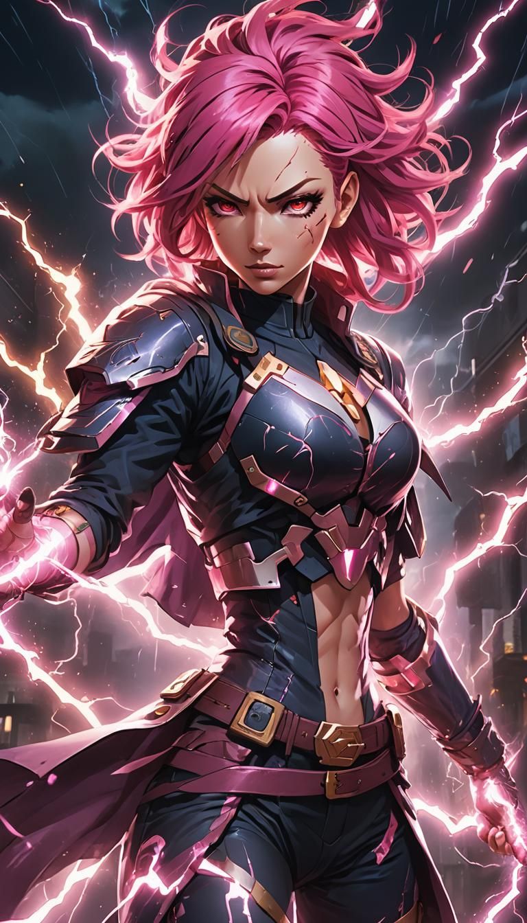 Dynamic Anime Girl with Lightning Energy