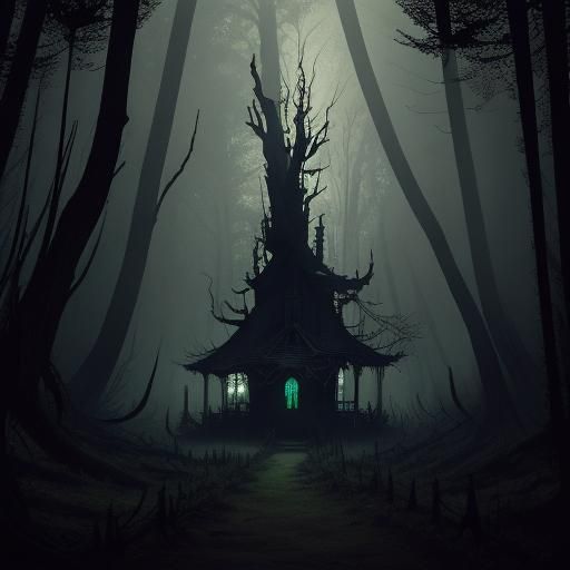 Dark Fantasy Elves in Eerie Forest Illustration