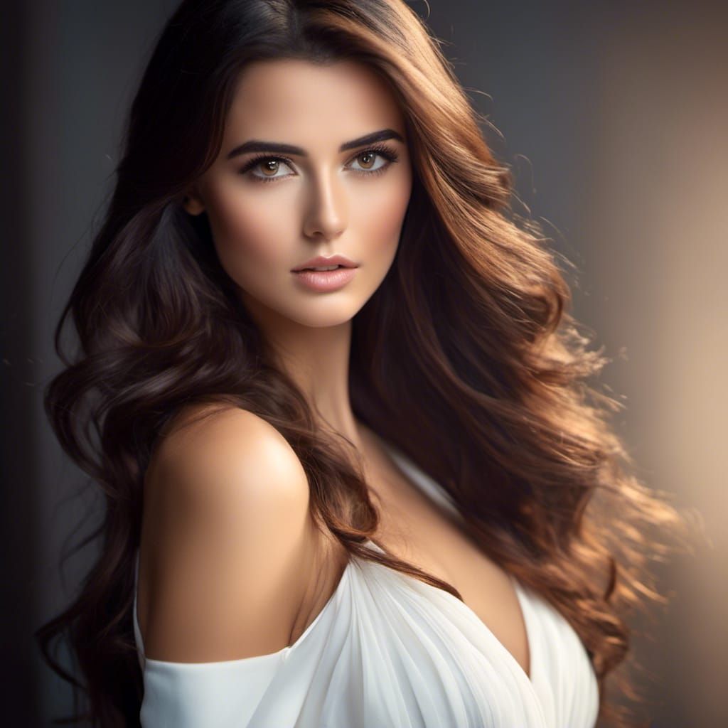Beautiful Woman in White Dress: Realistic Portrait