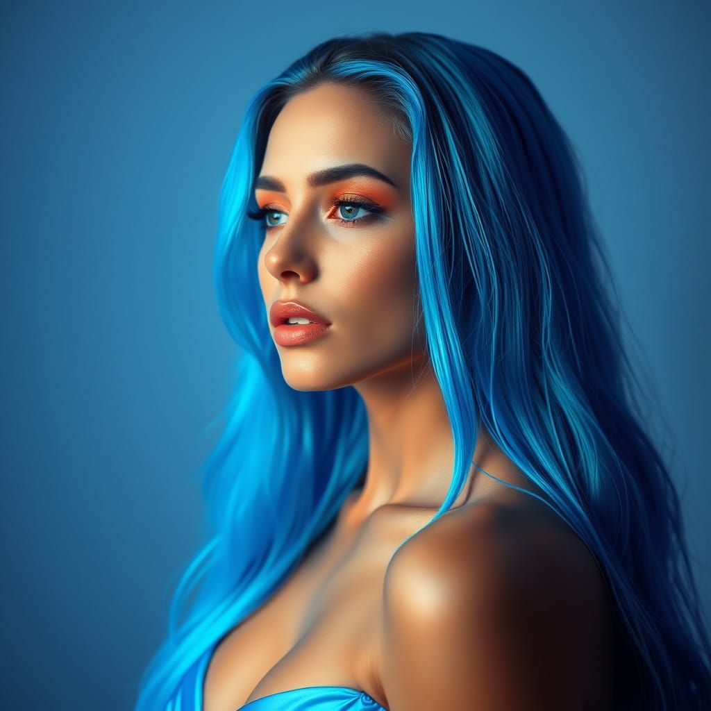 Futuristic Blue Neon Woman in Neo-Futurism Style