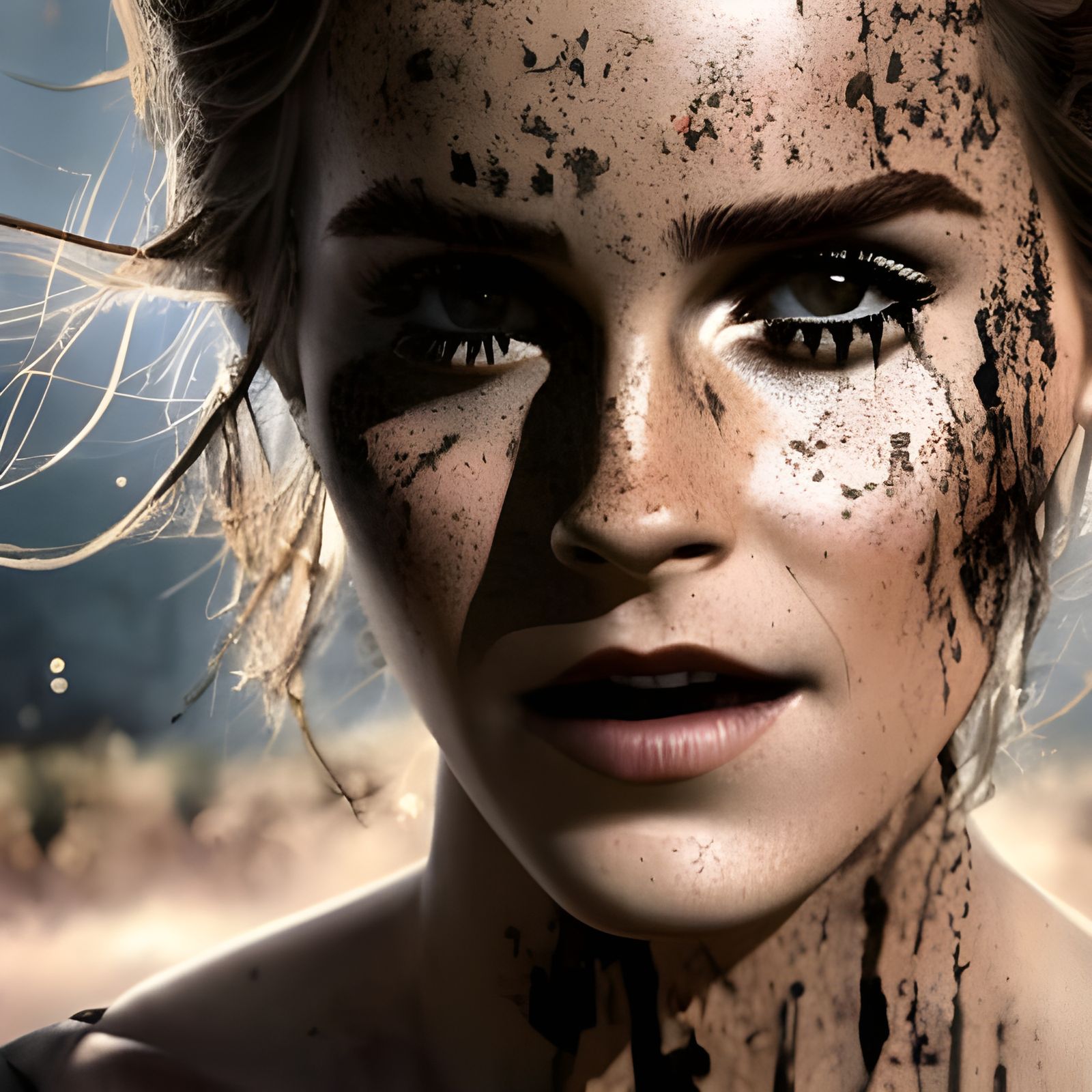 Mud Splattered Portrait in Mixed Artistic Styles