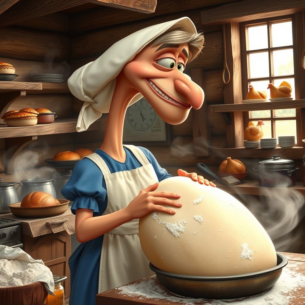 Amish Woman Kneading Dough in Pixar Style