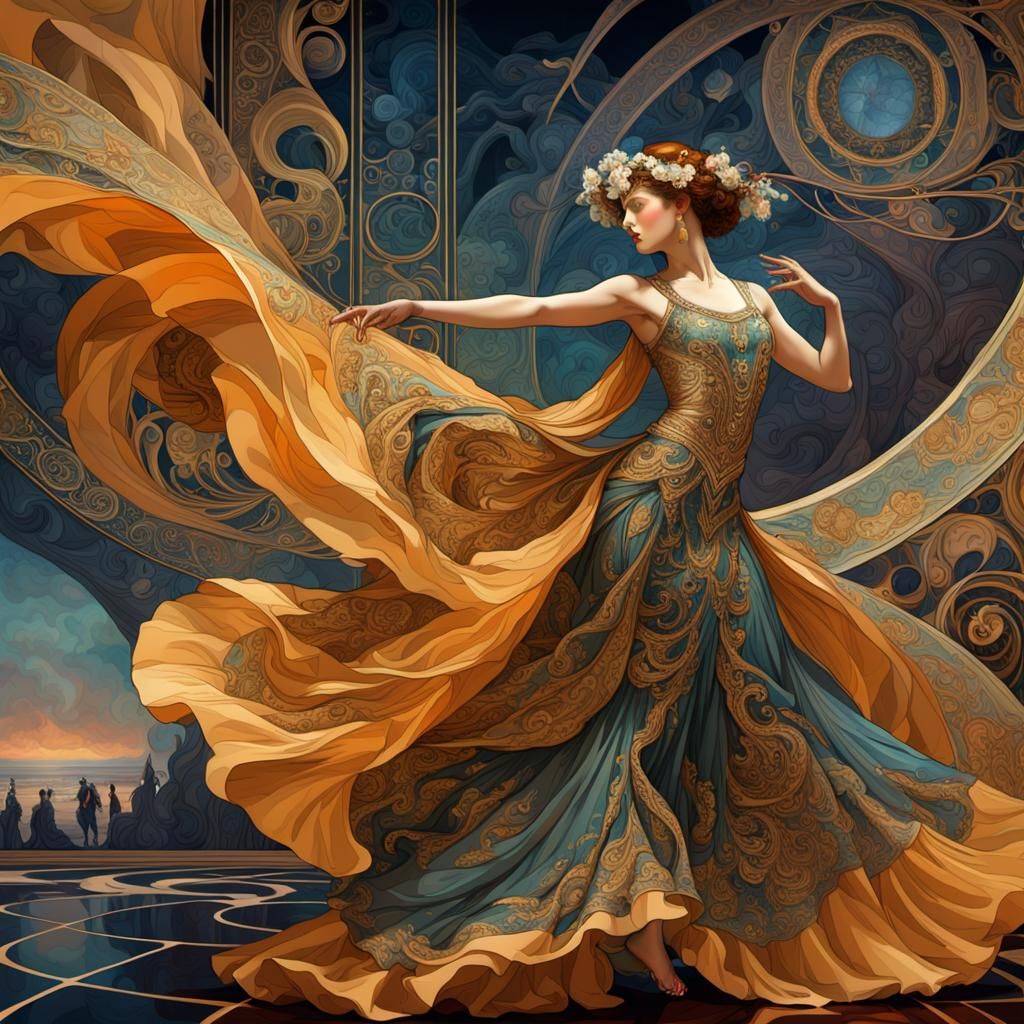 Elegant Dancer in Art Nouveau Klimt Style