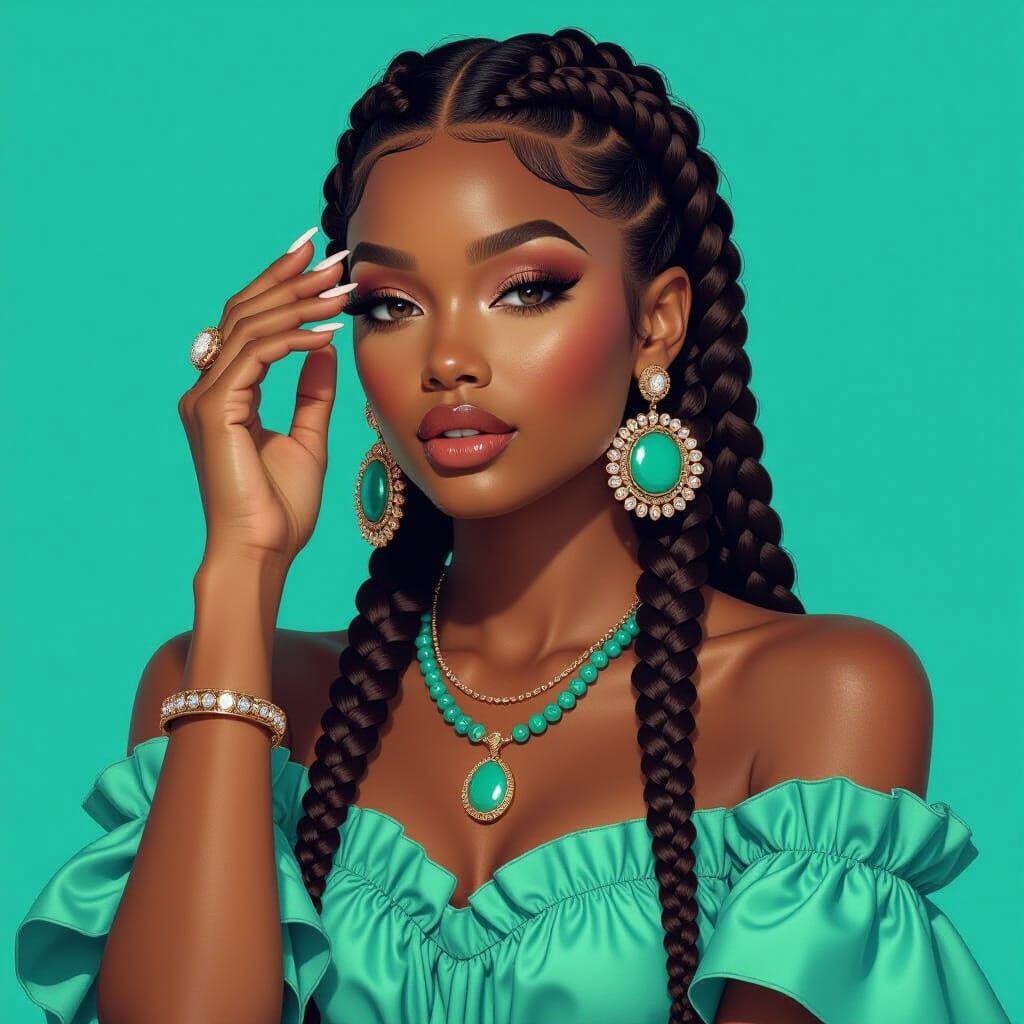 Glamorous African American Woman in Photorealistic Digital A...