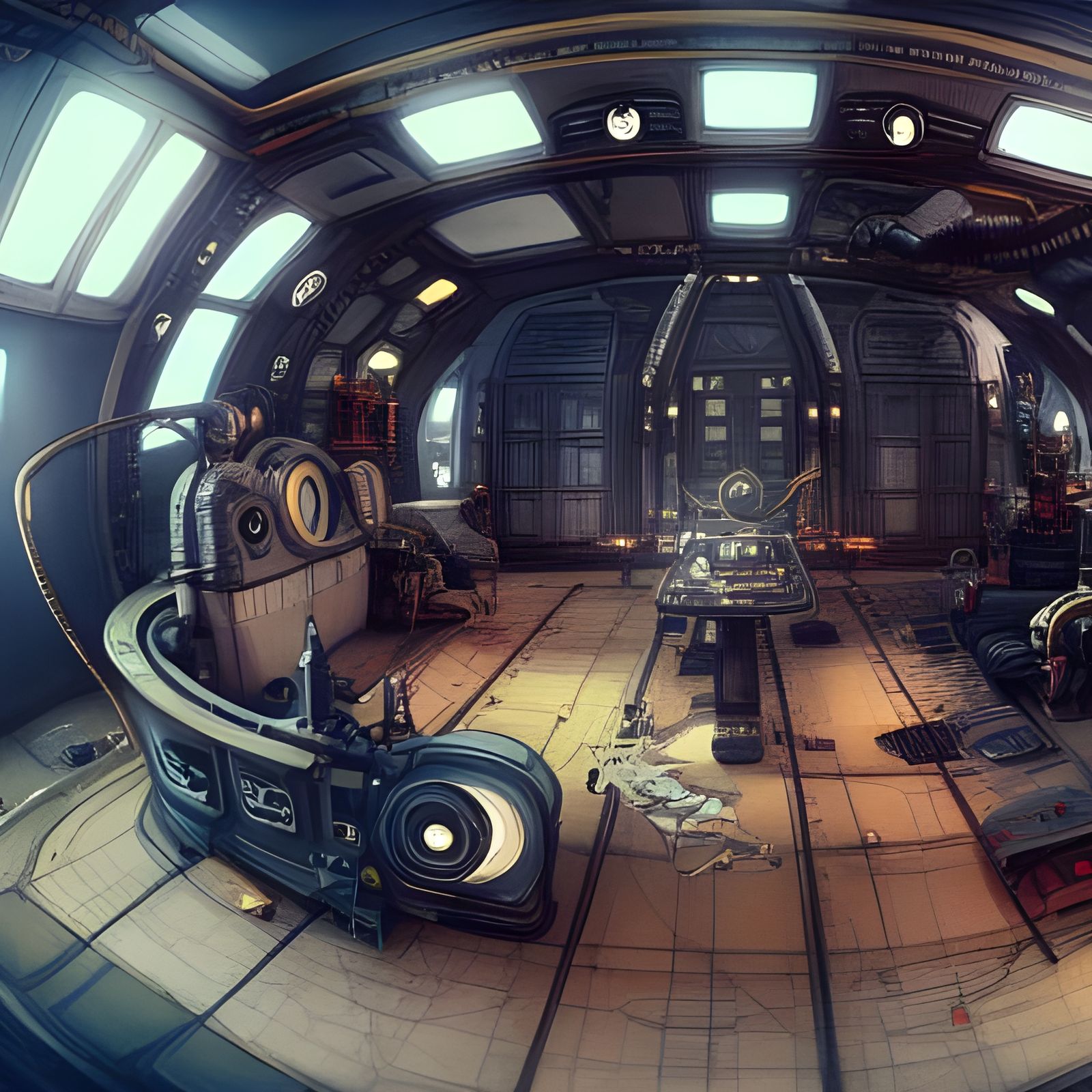 Steampunk Spaceship Interior in Digital Painting Style