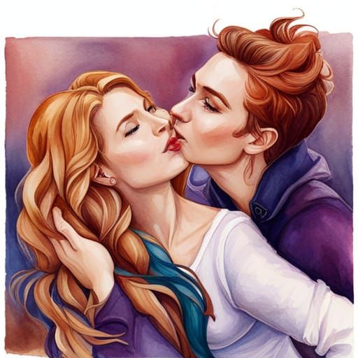 Watercolor Splash Art: Romantic Embrace in Bi Colors