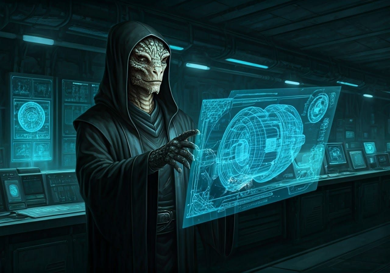 Reptilian Scientist Designs Spaceship Engine