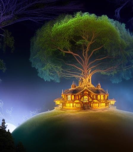 Enchanted Tree Palace in Magical Forest: Photorealistic